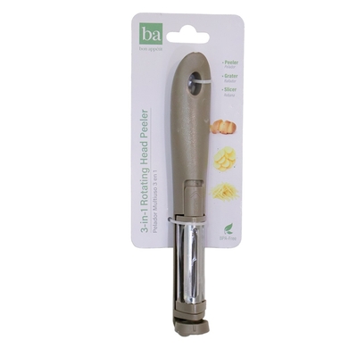 PELADOR PARA VERDURA ACERO INOXIDABLE CON MANGO GRIS 3 EN 1