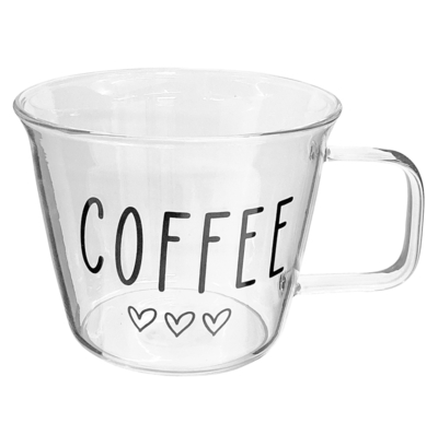 TAZA 150 mL VIDRIO TRANSPARENTE-NEGRO DISEÑO COFFEE