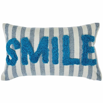 COJIN DECORATIVO 50 cm x 30 cm ALGODON BLANCO-GRIS-CELESTE SMILE