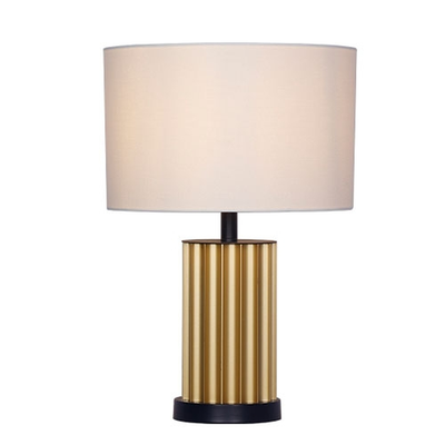 LÁMPARA MESA 1 LUZ E27 BASE NEGRA FIGURA CILINDRO DIFUSOR BEIGE
