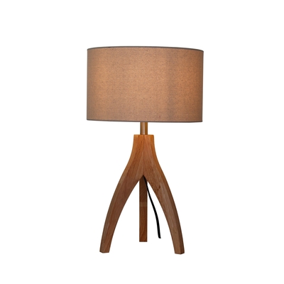 LAMPARA MESA 1 LUZ E27 BASE MADERA TELA