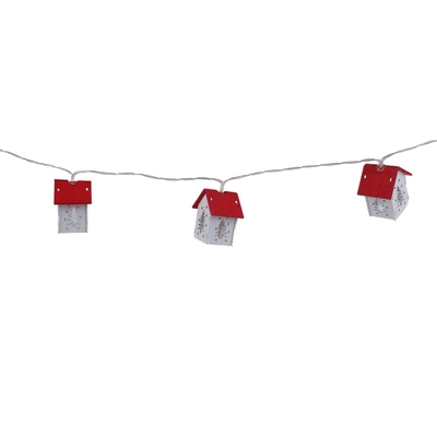 GUIA NAVIDAD LED DECORATIVA CASAS 10 LUCES BLANCO CALIDO A BATERIA 1.00 m