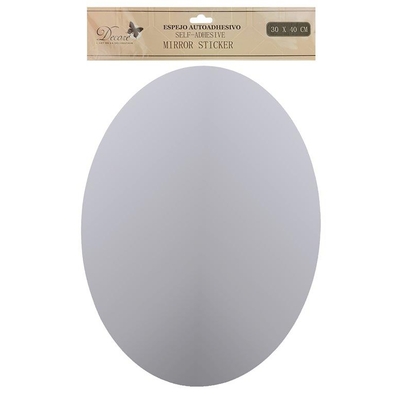 ESPEJO ADHESIVO SIN MARCO 40 cm x 30 cm PLASTICO OVALADO PLATEADO