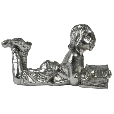 FIGURA NIÑA CON LIBRO DECORATIVA 16 cm x 29.5 cm x 11.5 cm CERAMICA PLATA